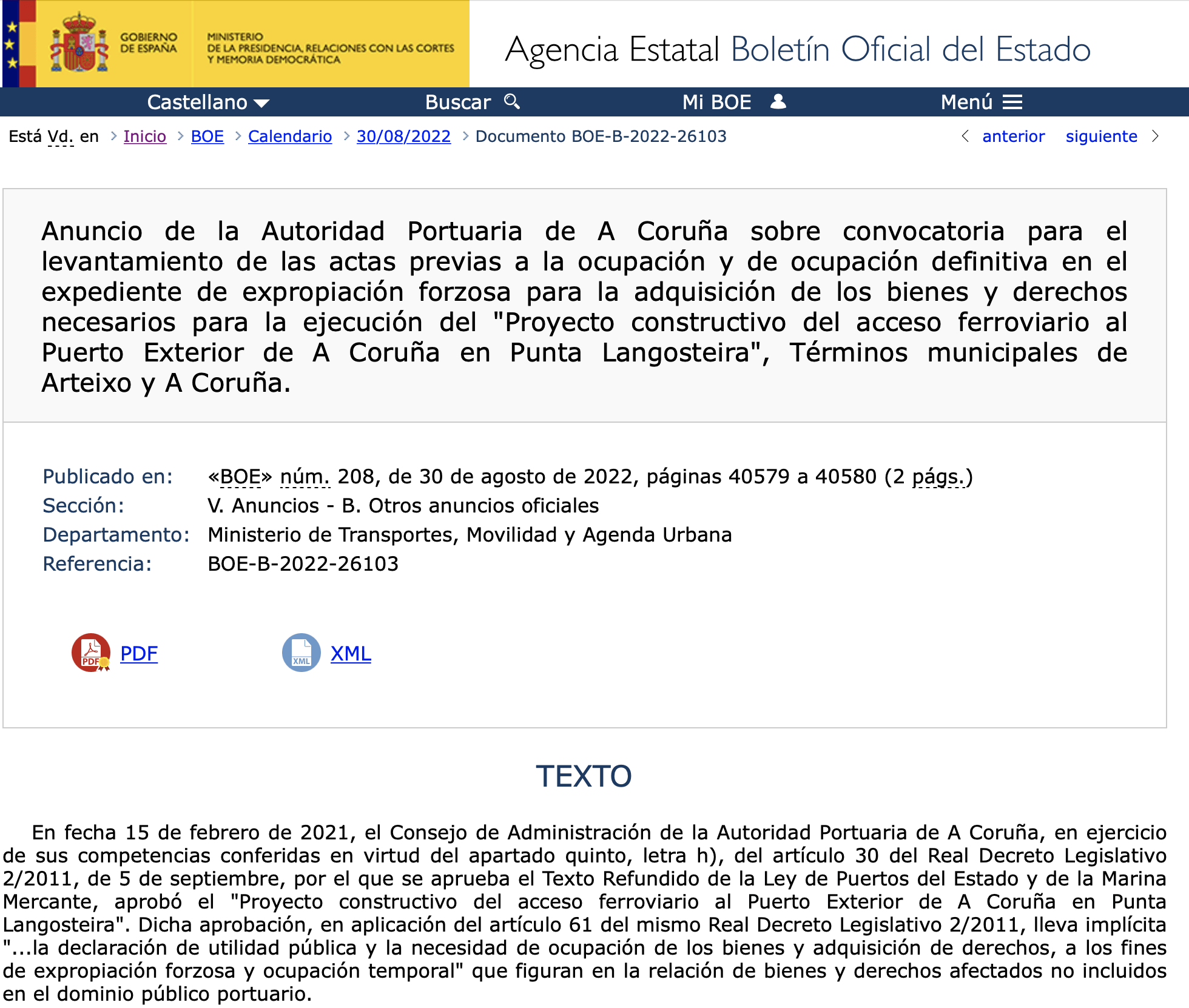 expropiaciones en Arteixo y A Coruña