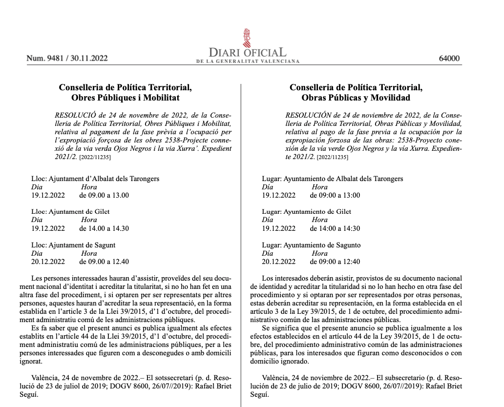 expropiaciones en Albalat dels Tarongers - Gilet y Sagunto