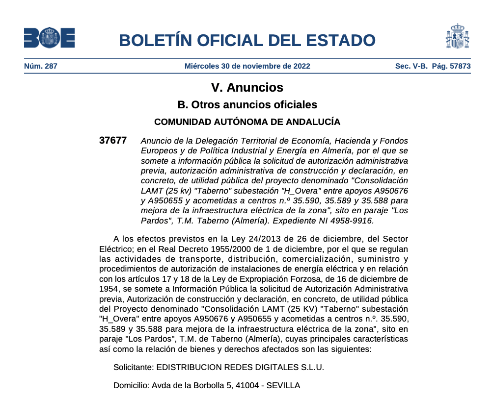 expropiaciones en Taberno