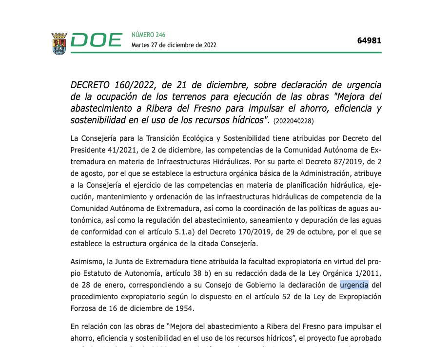 Expropiaciones en Ribera del Fresno