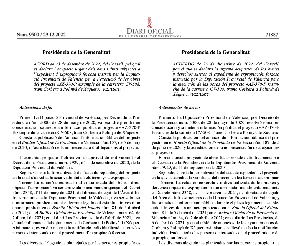 Expropiaciones en Corbera y Polinyà de Xúquer