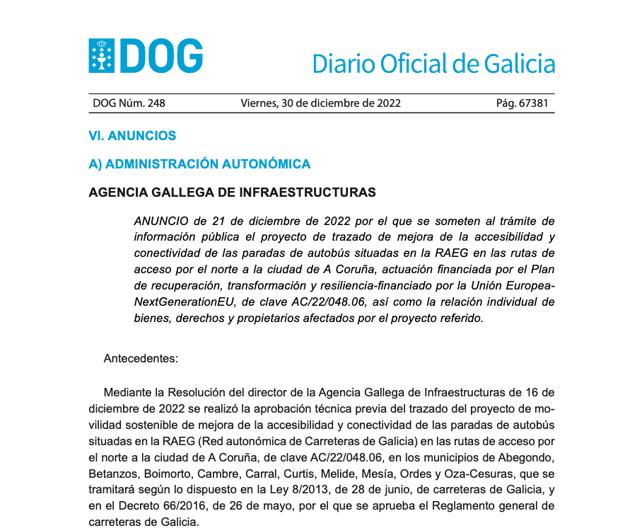 Expropiaciones en varios municipios de La Coruña