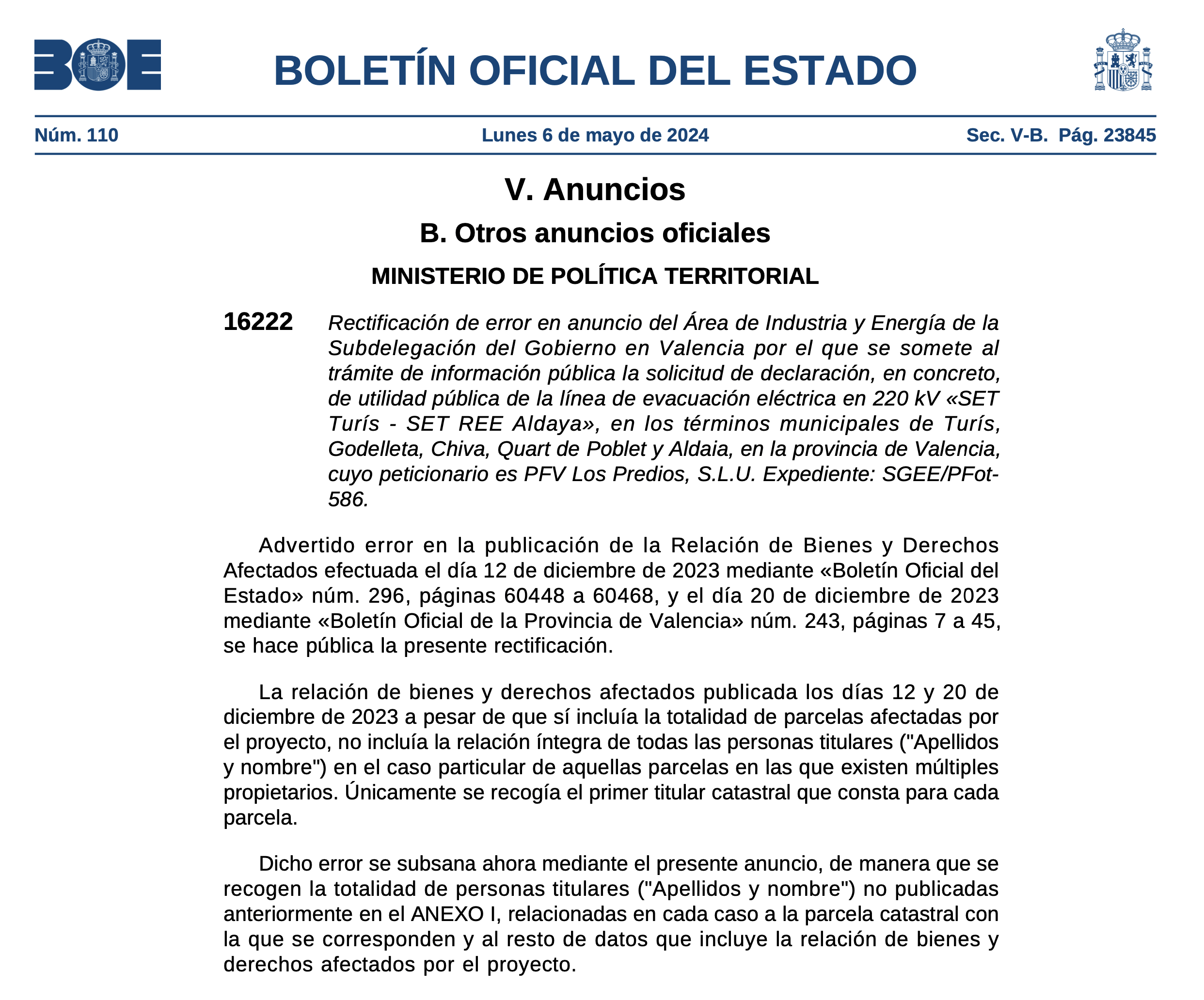 Expropiaciones en Turís Godelleta Chiva Quart de Poblet y Aldai