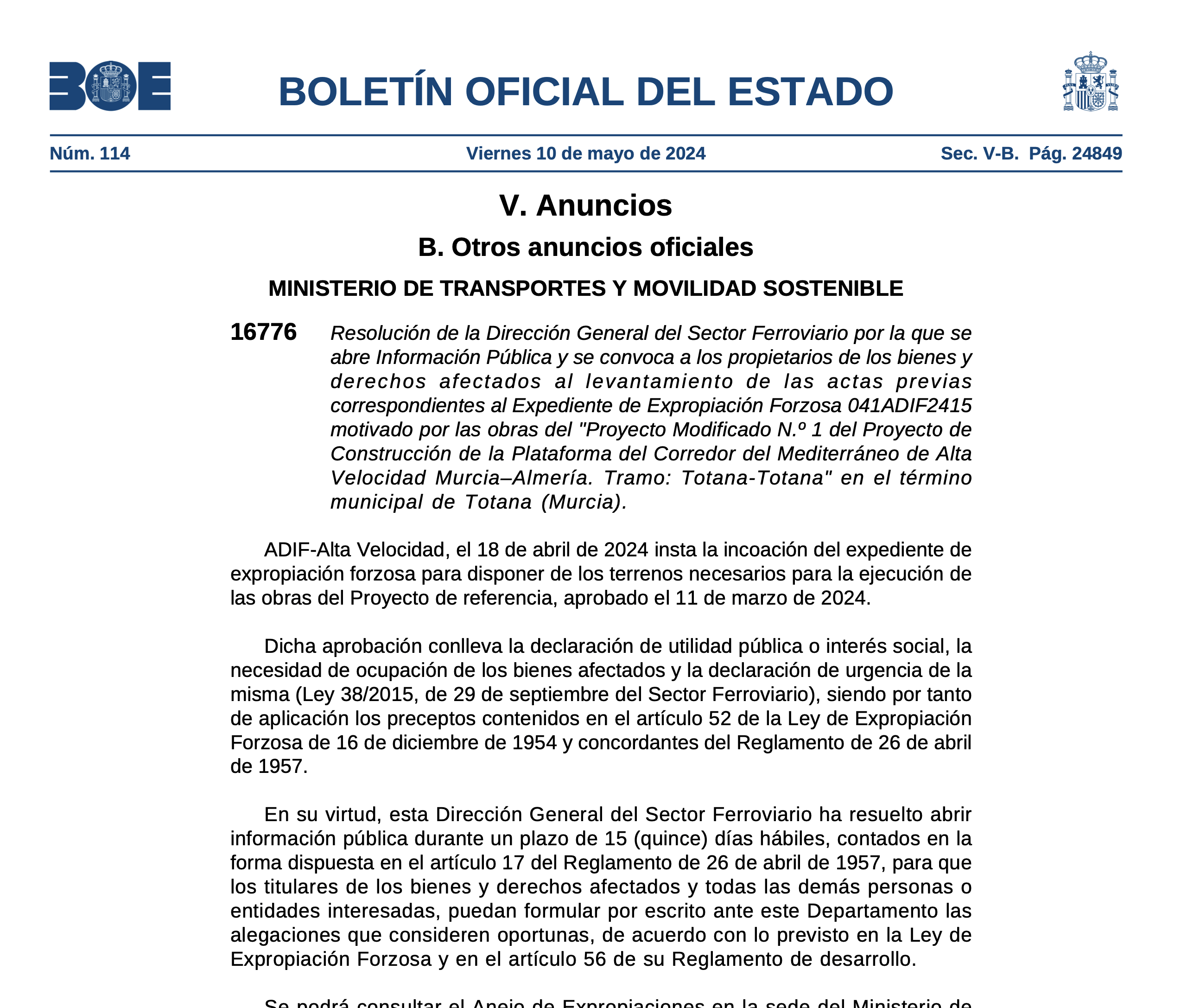 Expropiaciones en Totana (Murcia)
