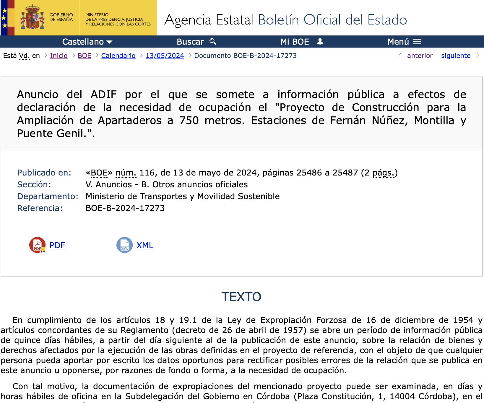 Expropiaciones en Montilla Puente Genil y Córdoba