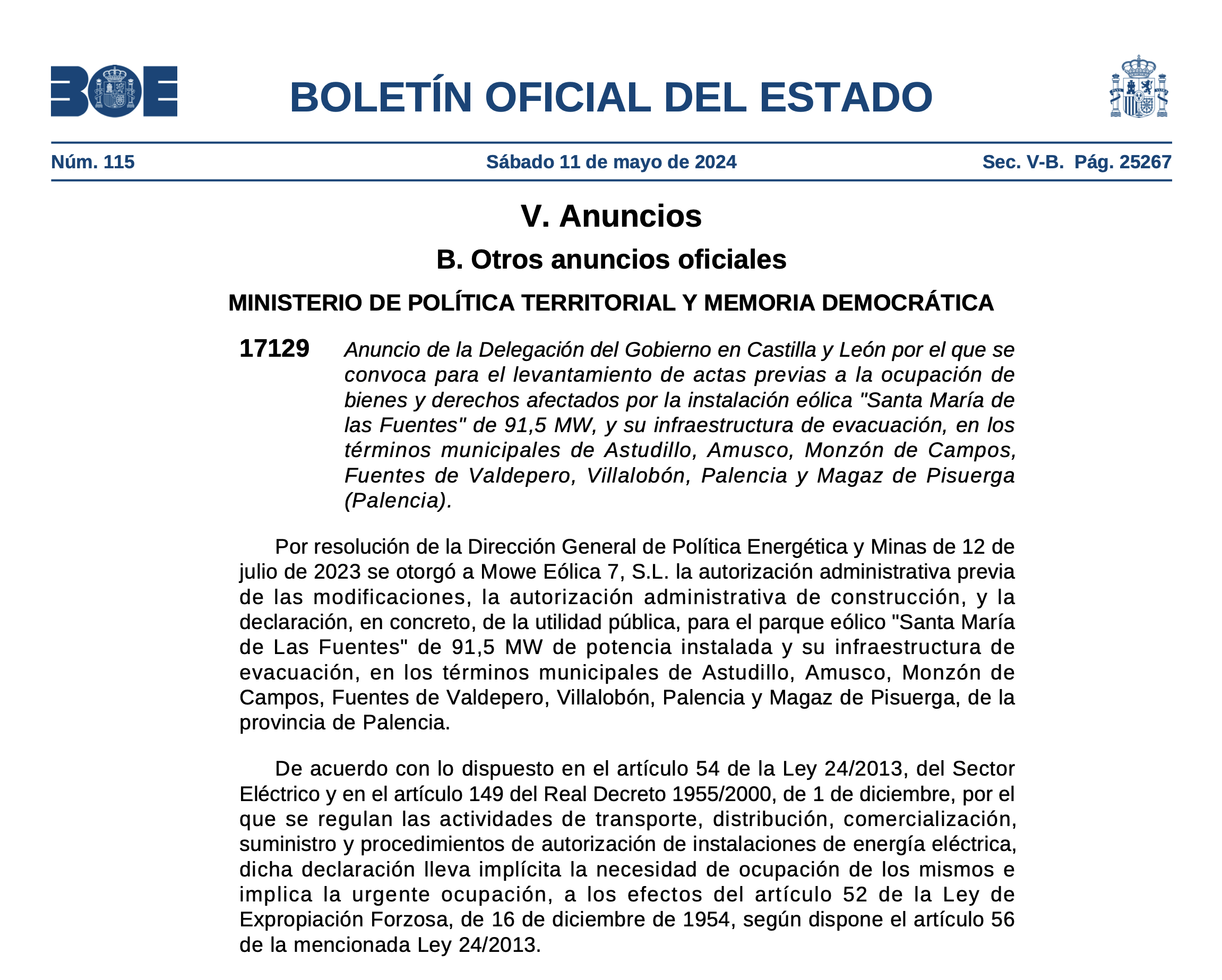 Expropiaciones en varios municipios de Palencia
