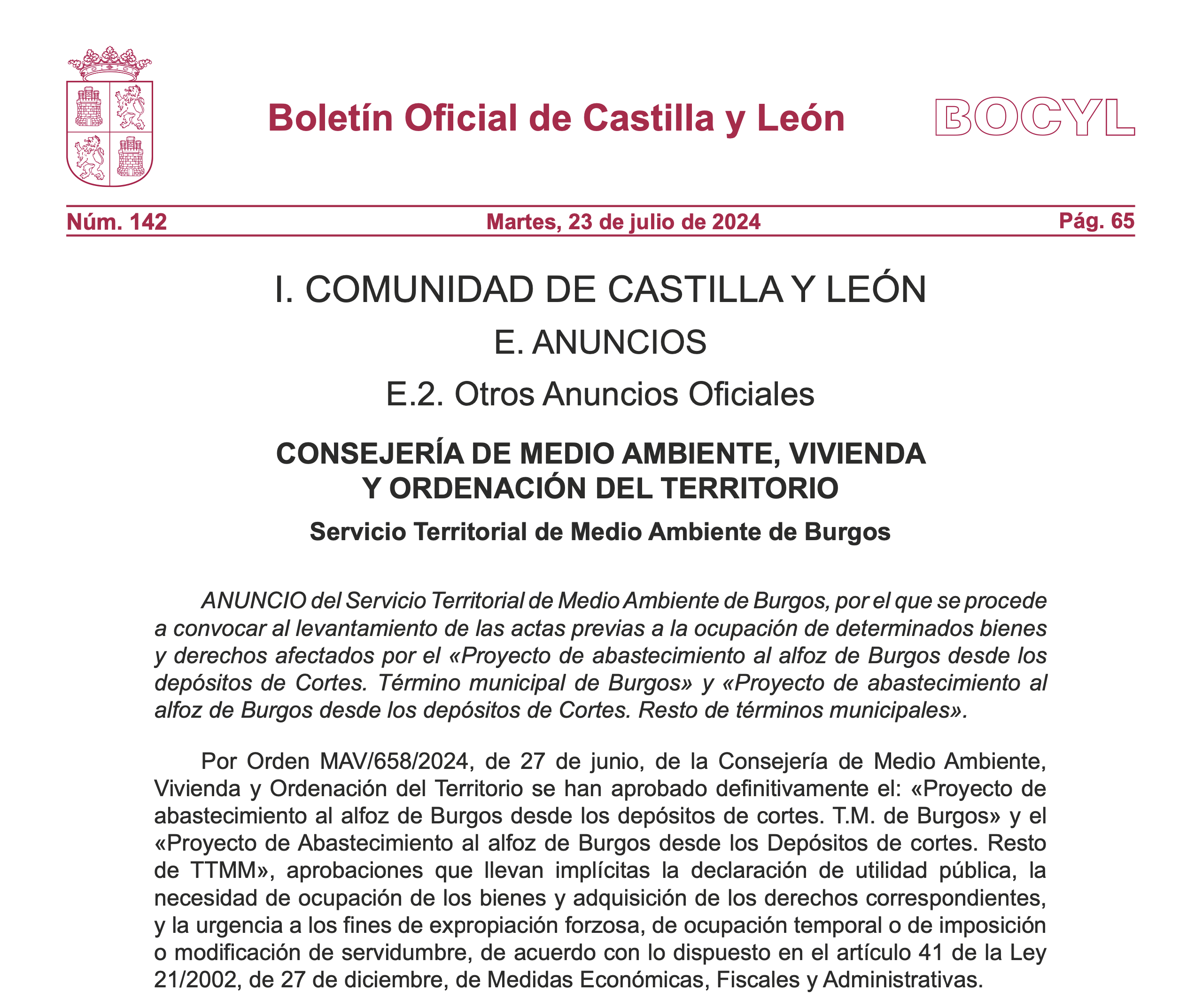 Expropiaciones en la provincia de Burgos