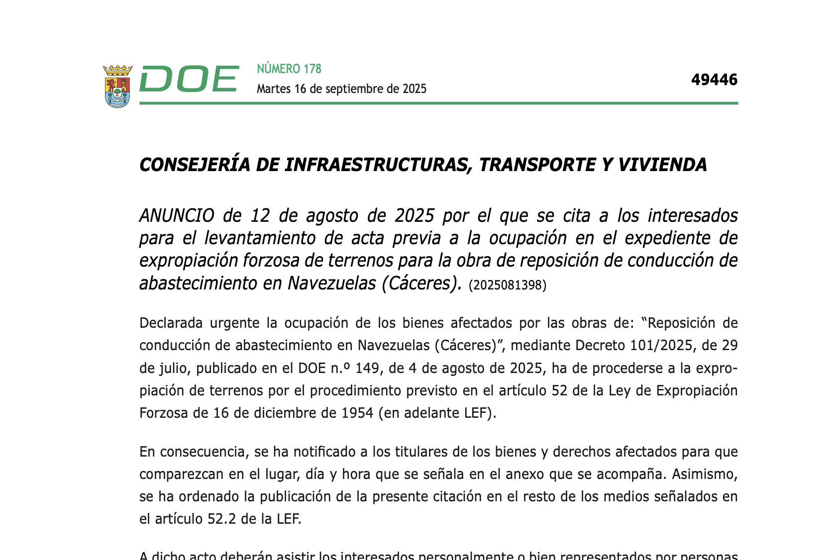 Expropiaciones en Navezuelas (Cáceres)