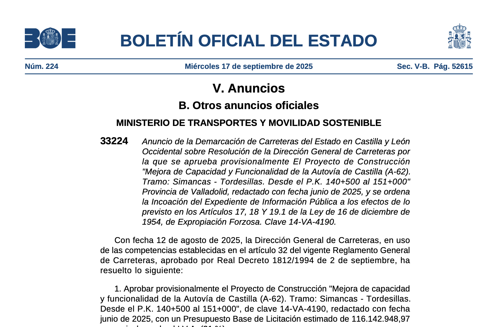 Expropiaciones en Geria San Miguel del Pino Tordesillas y Villanueva de Duero