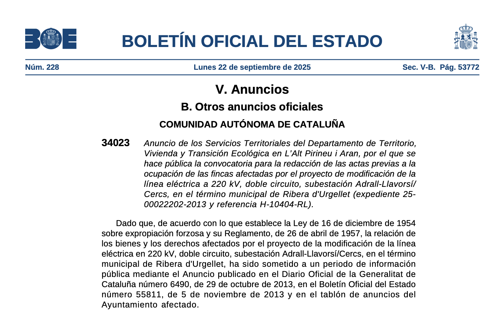 Expropiaciones en Ribera d’Urgellet