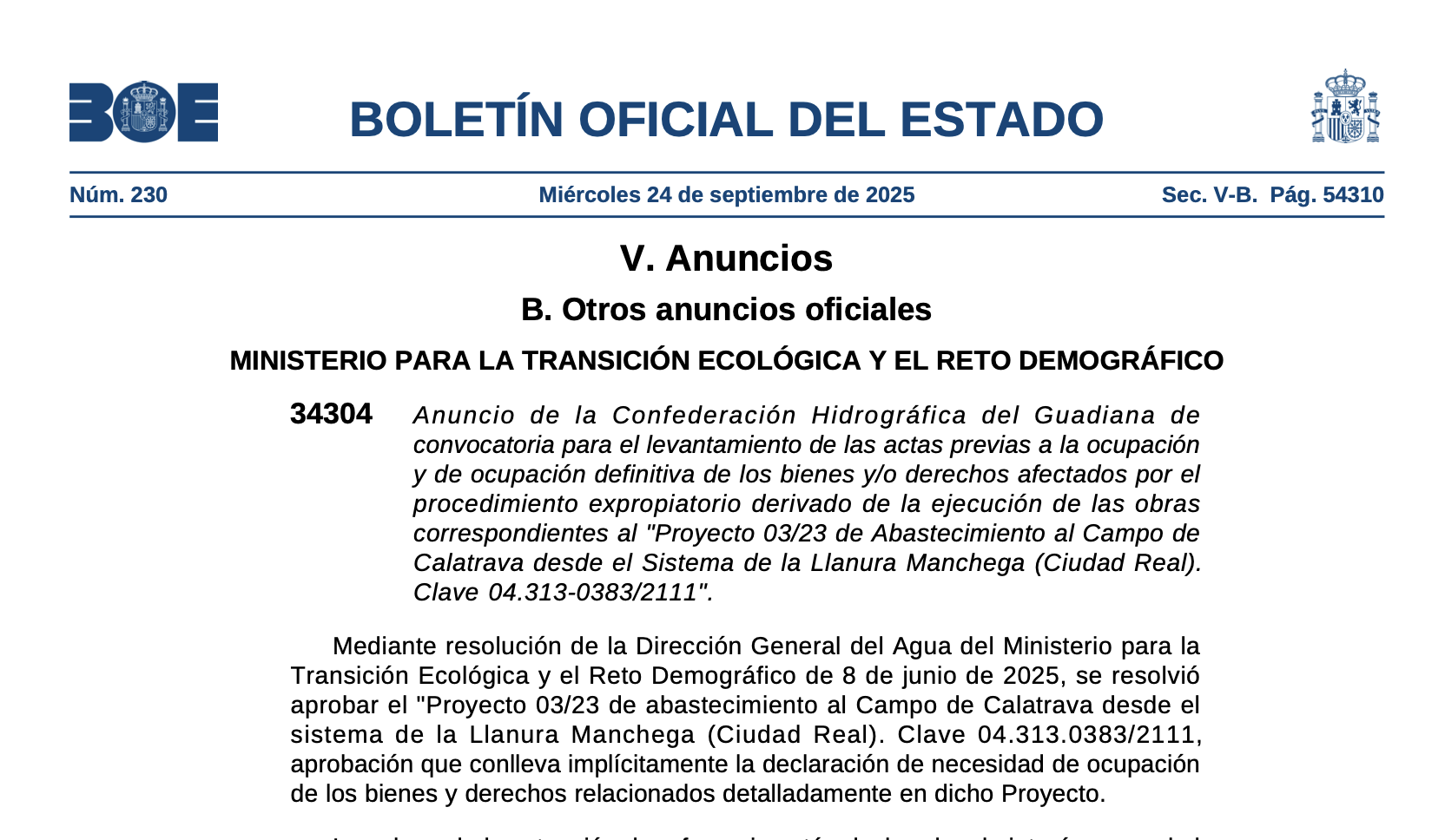 Expropiaciones en la provincia de Ciudad Real