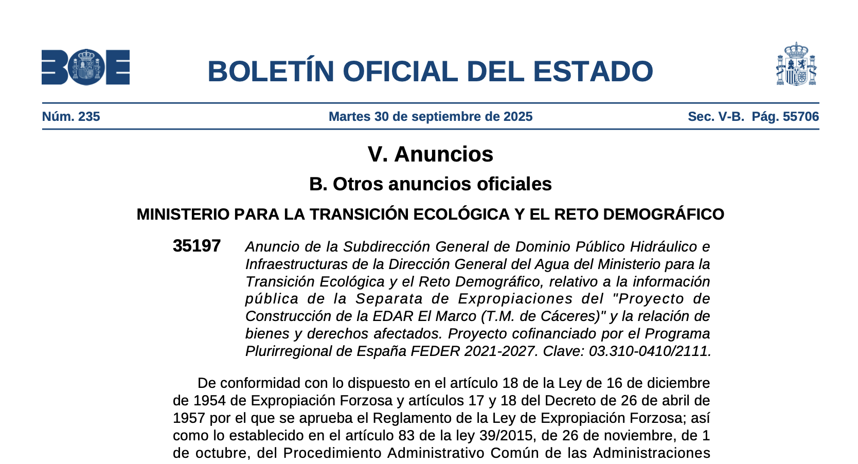 Expropiaciones en el municipio de Cáceres