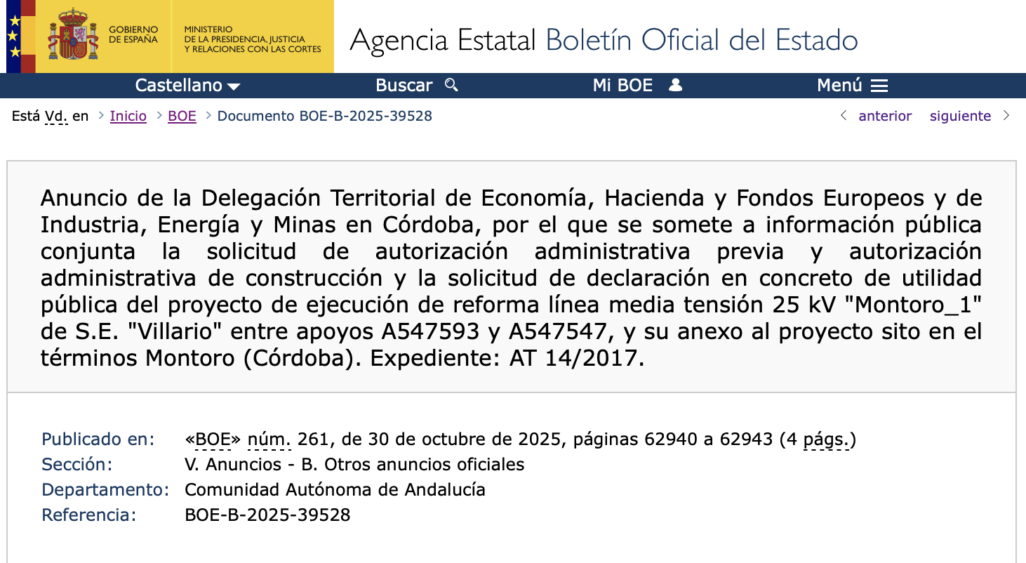 Expropiaciones en Montoro (Córdoba) por línea eléctrica de media tensión