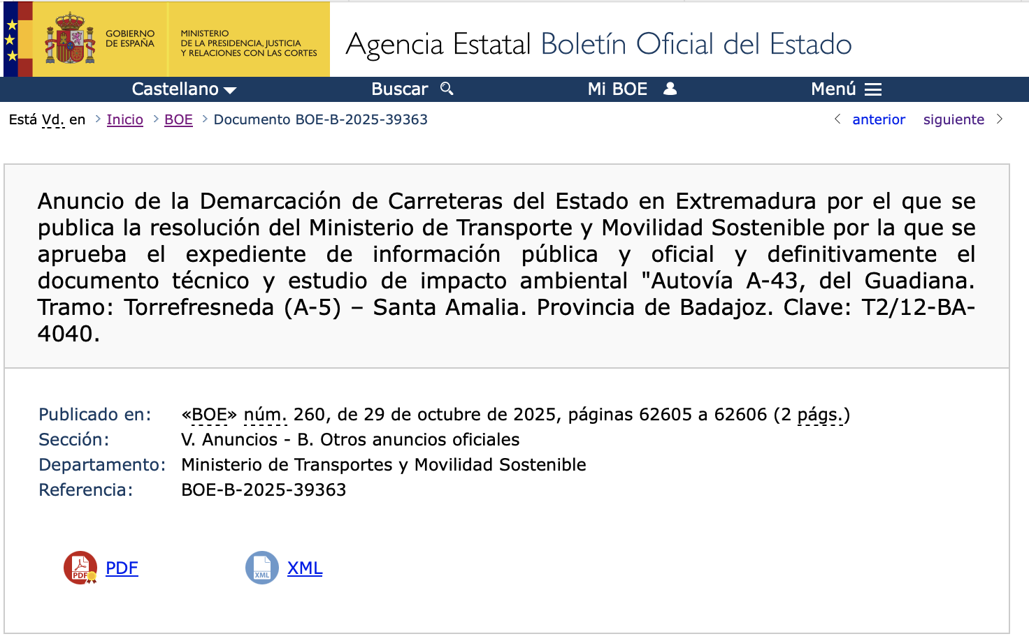 Proyecto Autovía A-43 del Guadiana. Tramo: Torrefresneda (A-5) – Santa Amalia.