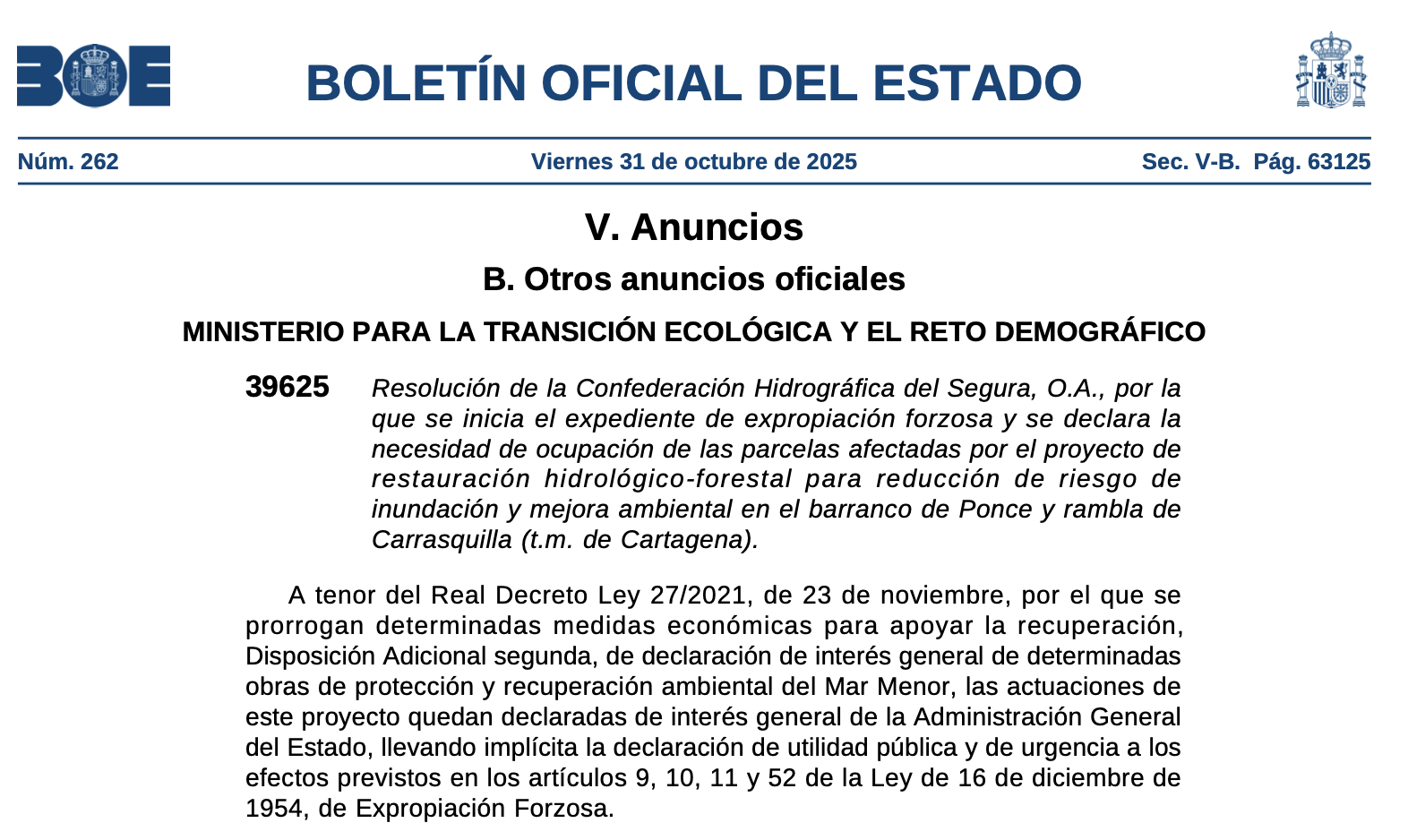 Expropiaciones en Cartagena